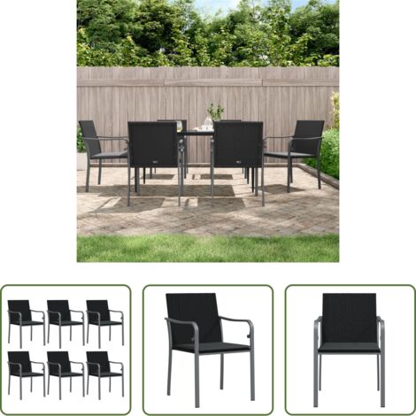 vidaXL Ratán sintético -  Sillas jardín y cojines 6 uds ratán sintético negro 56x59x84 cm
