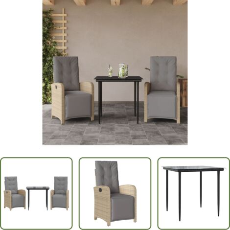 vidaXL Ratán sintético -  Sillas y mesita de jardín 3 piezas ratán sintético cojín beige
