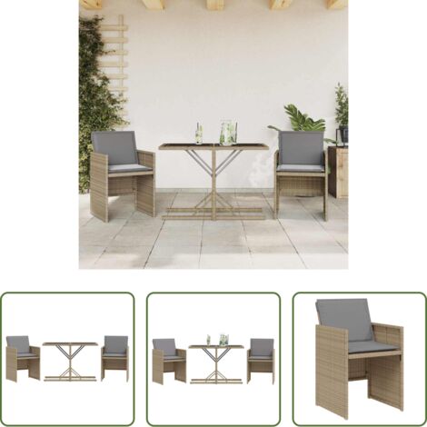 vidaXL Ratán sintético -  Sillas y mesita de jardín 3 piezas ratán sintético cojín beige