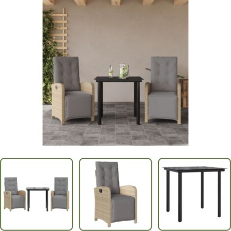 vidaXL Ratán sintético -  Sillas y mesita de jardín 3 piezas ratán sintético cojín beige