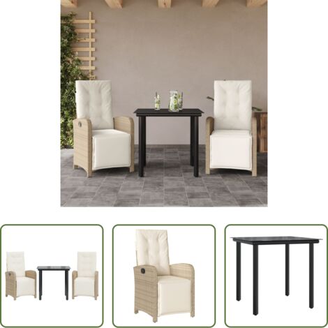 vidaXL Ratán sintético -  Sillas y mesita de jardín 3 piezas ratán sintético cojín beige