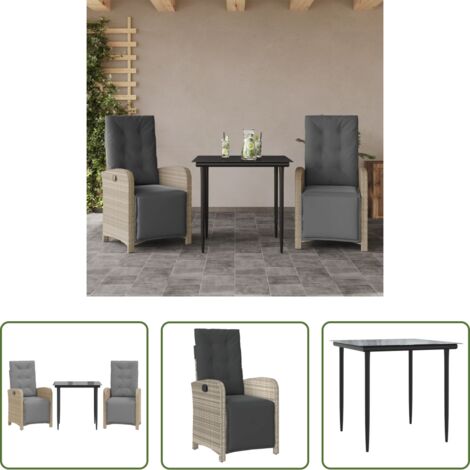 vidaXL Ratán sintético -  Sillas y mesita de jardín 3 piezas ratán sintético cojín gris