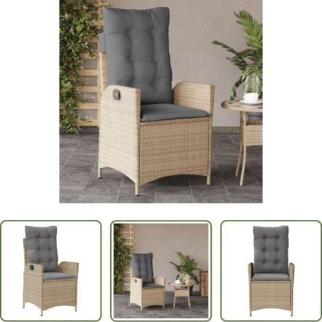 vidaXL Ratán sintético -  Sillón reclinable de jardín con cojines ratán PE beige mixto