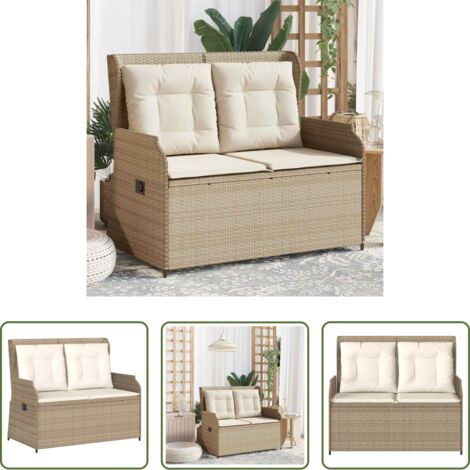 vidaXL Ratán sintético -  Sillón reclinable de jardín con cojines ratán sintético beige