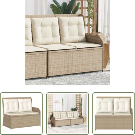 vidaXL Ratán sintético -  Sillón reclinable de jardín con cojines ratán sintético beige