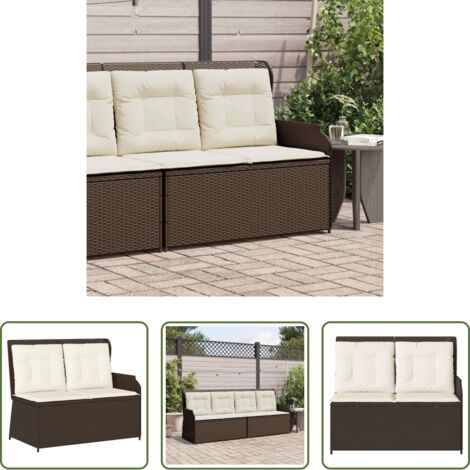 vidaXL Ratán sintético -  Sillón reclinable de jardín con cojines ratán sintético marrón