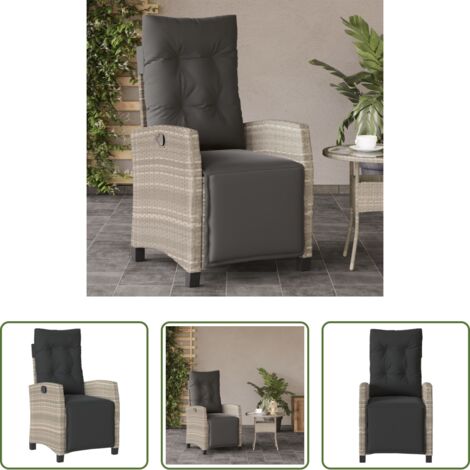 vidaXL Ratán sintético -  Sillón reclinable de jardín con reposapiés ratán PE gris claro