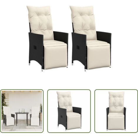 vidaXL Ratán sintético -  Sillones reclinable jardín cojines 2 uds ratán sintético negro