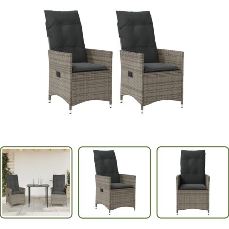 vidaXL Ratán sintético -  Sillones reclinable jardín y cojines 2 uds ratán sintético gris