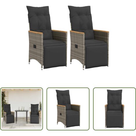 vidaXL Ratán sintético -  Sillones reclinable jardín y cojines 2 uds ratán sintético gris