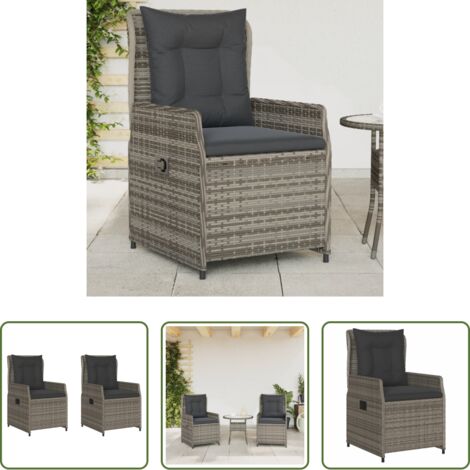 vidaXL Ratán sintético -  Sillones reclinables de jardín 2 uds ratán sintético gris