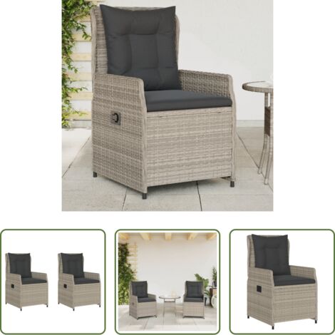 vidaXL Ratán sintético -  Sillones reclinables de jardín 2 uds ratán sintético gris claro