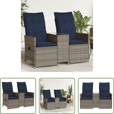 vidaXL Ratán sintético -  Sofá de jardín reclinable de 2 plazas con Mesa de ratán sintético gris