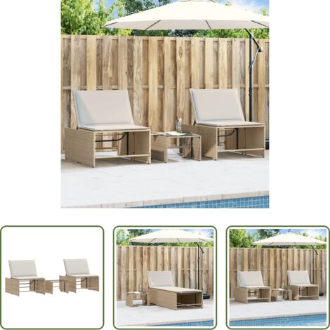 vidaXL Ratán sintético -  Tumbonas 2 piezas con mesa ratán sintético beige