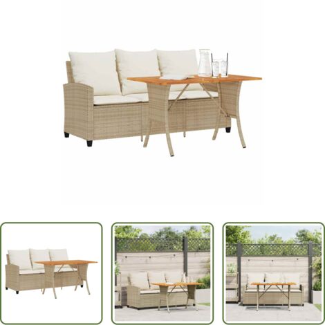 vidaXL Rattan -  Divano Giardino 3 Posti con Cuscini e Tavolo Beige Polyrattan