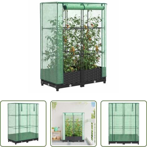 vidaXL Rattan - Hochbeet mit Gewächshaus-Aufsatz Rattan-Optik 80x40x123 cm
