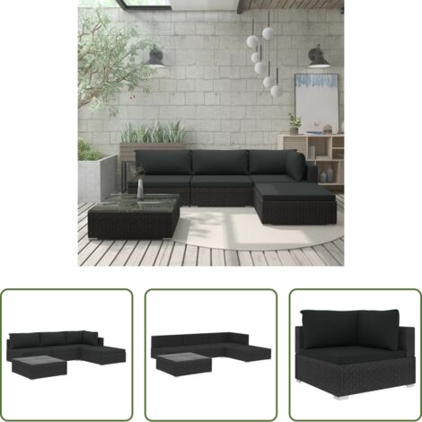 vidaXL Rattan impermeabile -  Set Divani da Giardino 5 pz con Cuscini in Polyrattan Nero