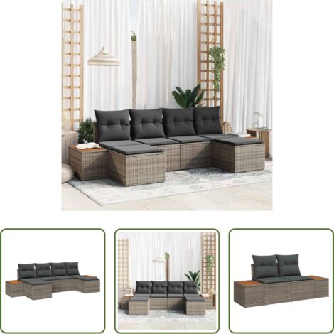 vidaXL Rattan in polipropilene -  Set Divano da Giardino 6 pcs Grigio Rattan in Polipropilene