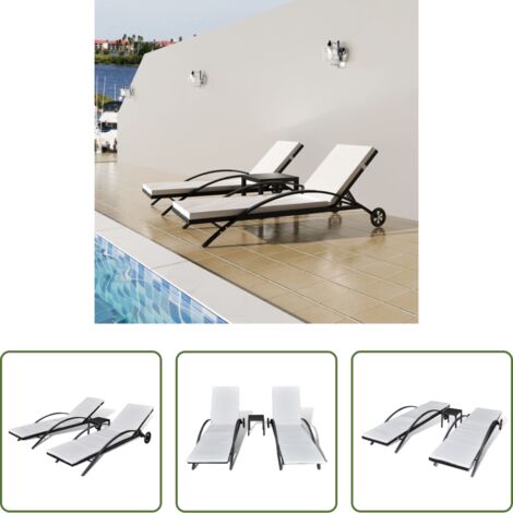 vidaXL Rattan -  Lettini Prendisole con Tavolino in Polyrattan Nero