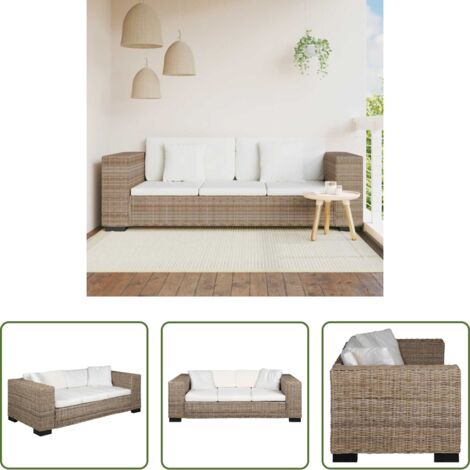 vidaXL Rattan naturale -  Divano a 3 Posti 8 pz in Rattan Naturale
