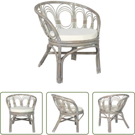 vidaXL Rattan naturale -  Sedia da Pranzo con Cuscino Grigio in Rattan Naturale e Lino