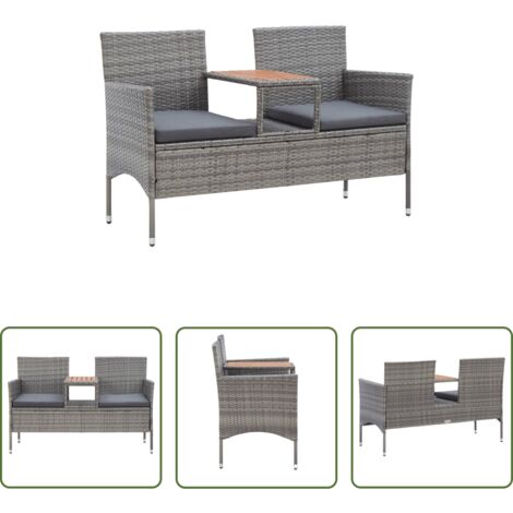 vidaXL Rattan -  Panca da Giardino 2 Posti con Tavolino 143 cm Polyrattan Grigio