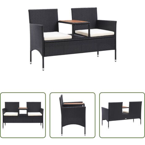 vidaXL Rattan -  Panca da Giardino a 2 Posti con Tavolino 143 cm Polyrattan Nero
