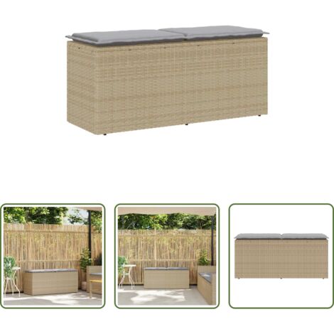 vidaXL Rattan -  Panca da Giardino con Cuscino Beige 110x40x44 cm in Polyrattan