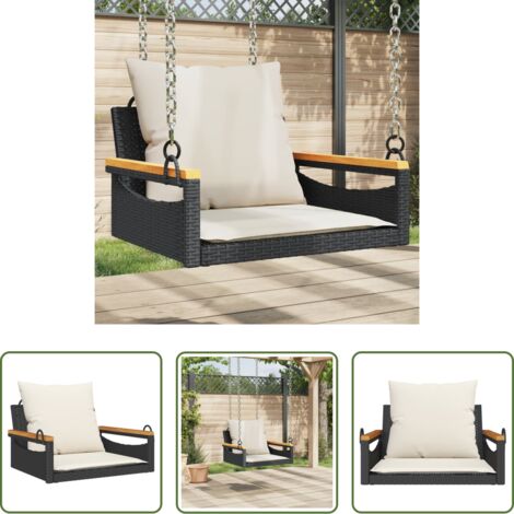vidaXL Rattan -  Panchina a Dondolo con Cuscini Nera 63x62x40 cm in Polyrattan