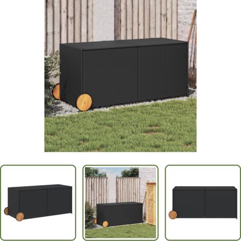 vidaXL Rattan PE -  Contenitore da Giardino con Ruote Nero 283L in Polyrattan