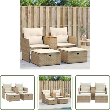 vidaXL Rattan PE -  Divano da Giardino 2 Posti con Sgabelli Beige in Polyrattan