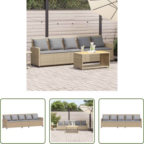 vidaXL Rattan PE -  Divano da Giardino con Cuscini a 5 Posti Beige in Polyrattan