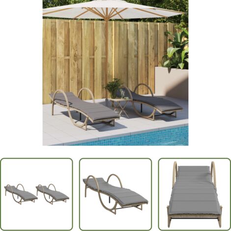 vidaXL Rattan PE -  Lettini Prendisole 2 pz con Cuscini Beige in Polyrattan