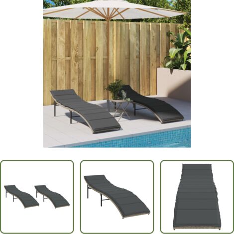 vidaXL Rattan PE -  Lettini Prendisole 2 pz con Cuscini Grigio Chiaro in Polyrattan