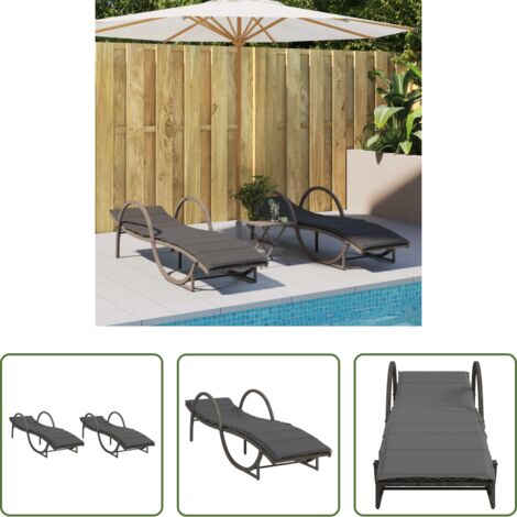 vidaXL Rattan PE -  Lettini Prendisole 2 pz con Cuscini Grigio in Polyrattan