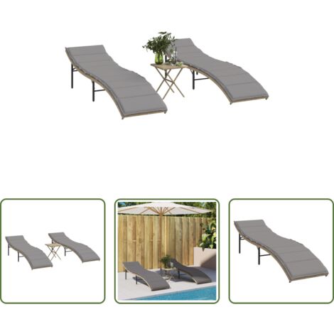 vidaXL Rattan PE -  Lettini Prendisole 2 pz con Tavolino Beige in Polyrattan