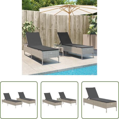 vidaXL Rattan PE -  Lettino Prendisole 2 pz con Cuscini Grigio Chiaro in Polyrattan