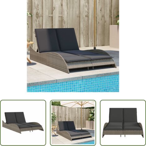 vidaXL Rattan PE -  Lettino Prendisole con Cuscini Grigio 114x205x73 cm Polyrattan