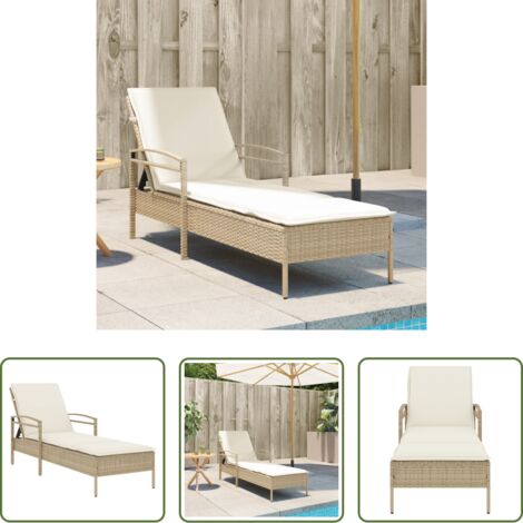 vidaXL Rattan PE -  Lettino Prendisole con Cuscino Beige 63x200x81 cm in Polyrattan