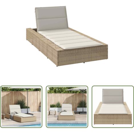 vidaXL Rattan PE -  Lettino Prendisole con Cuscino Galleggiante Beige in Polyrattan