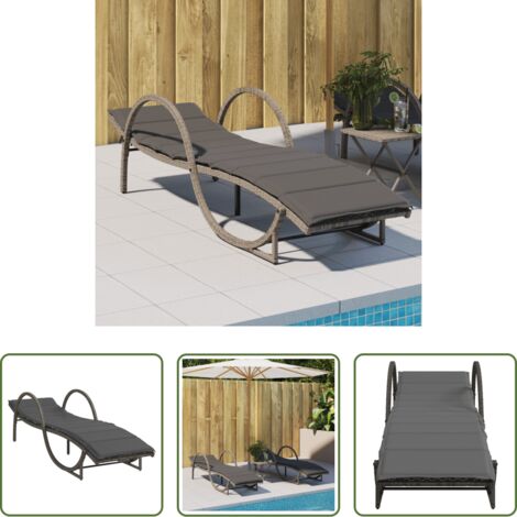 vidaXL Rattan PE -  Lettino Prendisole con Cuscino Grigio 60x199x42cm in Polyrattan