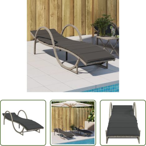 vidaXL Rattan PE -  Lettino Prendisole con Cuscino Grigio 60x199x42cm in Polyrattan