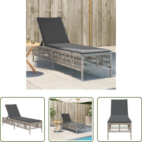 vidaXL Rattan PE -  Lettino Prendisole con Cuscino Grigio Chiaro in Polyrattan