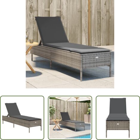 vidaXL Rattan PE -  Lettino Prendisole con Cuscino Grigio in Polyrattan