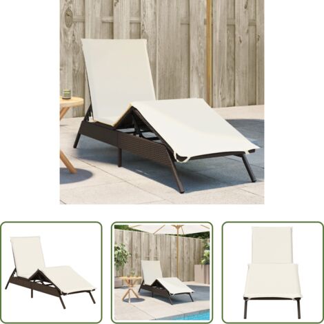 vidaXL Rattan PE -  Lettino Prendisole con Cuscino Marrone in Polyrattan