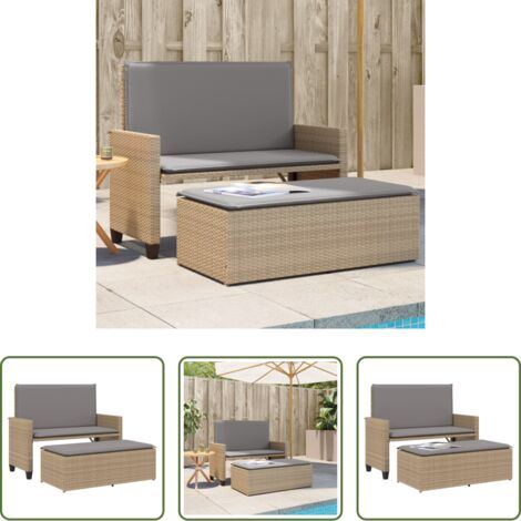 vidaXL Rattan PE -  Panca da Giardino con Cuscini e Poggiapiedi Beige in Polyrattan