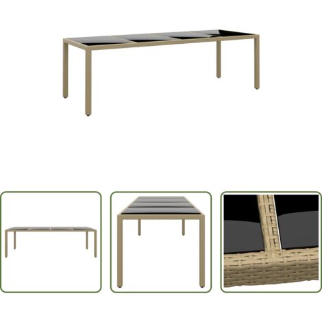 vidaXL Rattan PE -  Tavolo da Giardino con Piano Vetro Beige in Polyrattan
