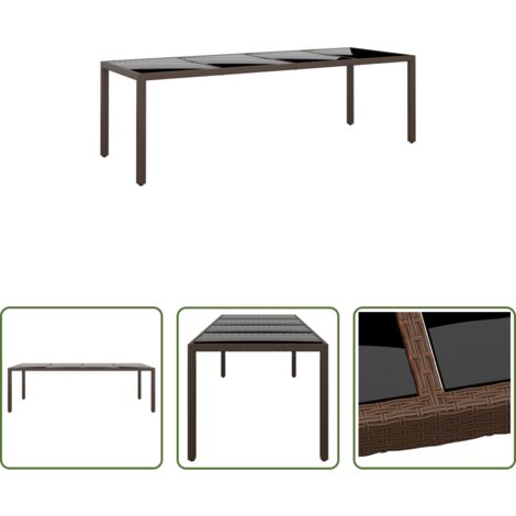 vidaXL Rattan PE -  Tavolo da Giardino con Piano Vetro Marrone in Polyrattan