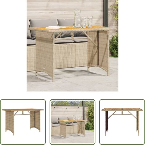 vidaXL Rattan PE -  Tavolo da Giardino Piano in Legno Beige 110x68x70 cm Polyrattan