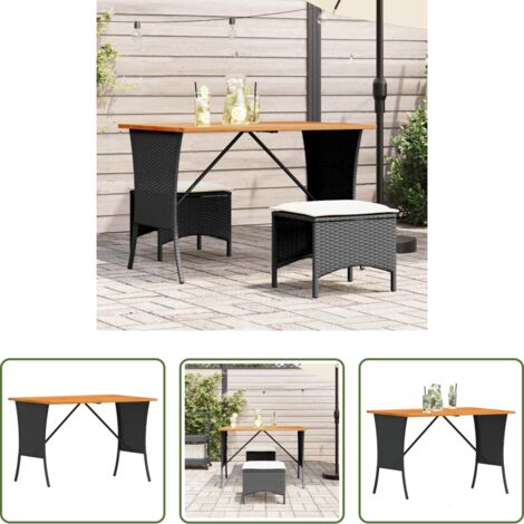 vidaXL Rattan PE -  Tavolo Giardino Piano Legno Acacia Nero 105x75x72 cm Polyrattan